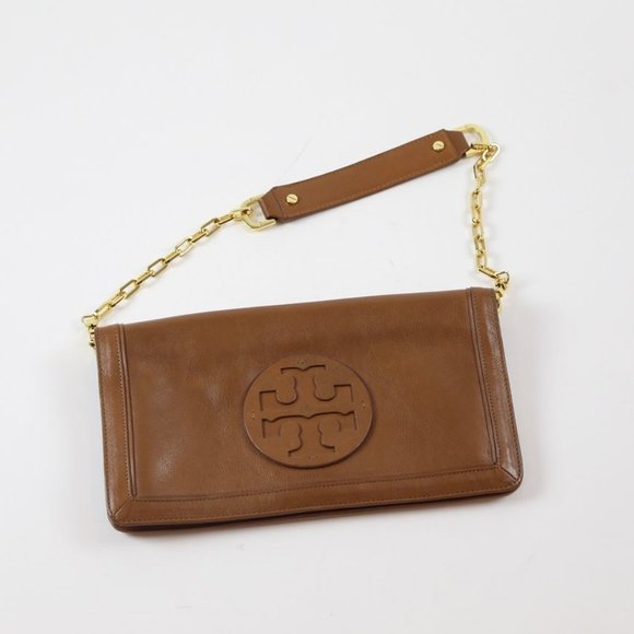 Tory Burch Brown Leather Fold over Shoulder Bag - Picture 1 of 8